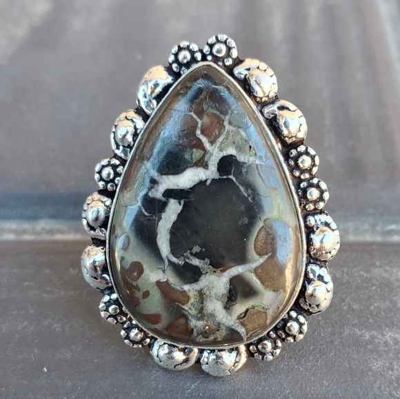 New Mud Crack Jasper Fossil 925 Silver Ring. - Picture 5 of 16